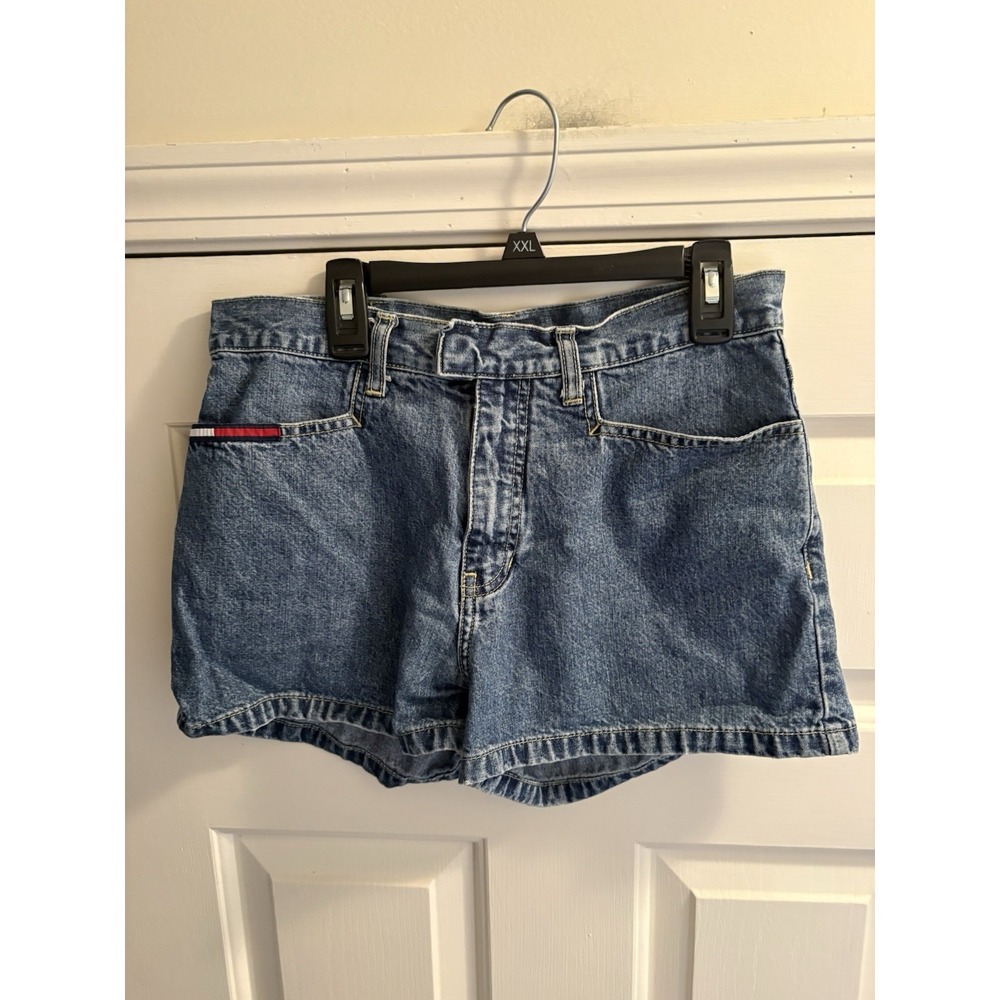 Vtg Tommy Hilfiger Shorts High Rise Logo Denim Stone Wash Jean Shorts-  Size 5